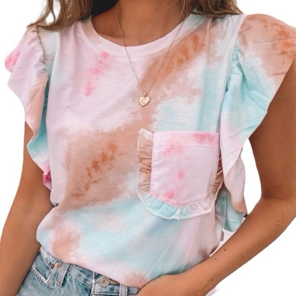 Amazon Lovezesent Sleeveless Ruffle T-Shirt in Tie Dye